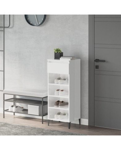 Étagère à chaussures Blanc brillant 40x36x105cm Bois ingénierie | Mobilier & Déco