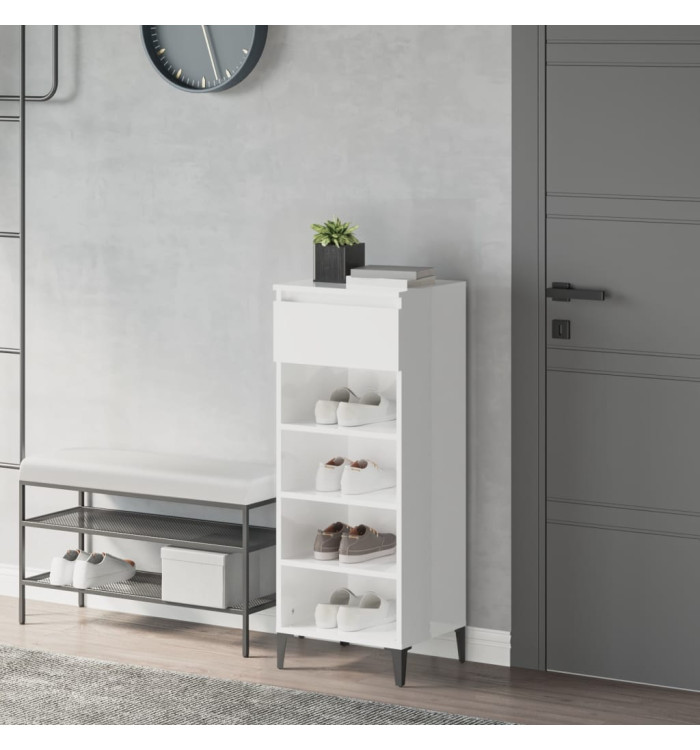 Étagère à chaussures Blanc brillant 40x36x105cm Bois ingénierie | Mobilier & Déco