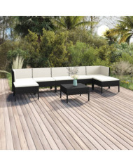 Salon de jardin 8 pcs avec coussins résine tressée noir | Mobilier & Déco
