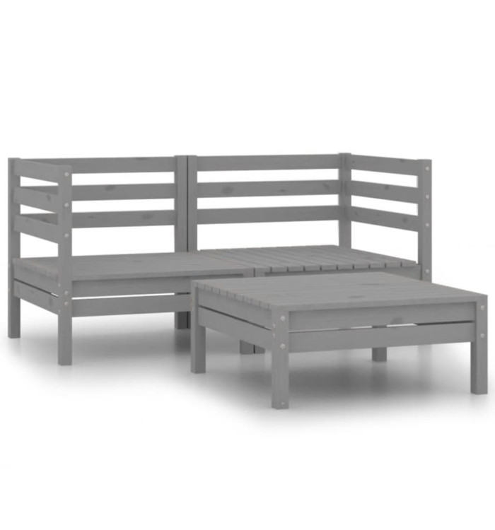 Salon de jardin 3 pcs Bois de pin massif Gris | Mobilier & Déco