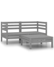 Salon de jardin 3 pcs Bois de pin massif Gris | Mobilier & Déco