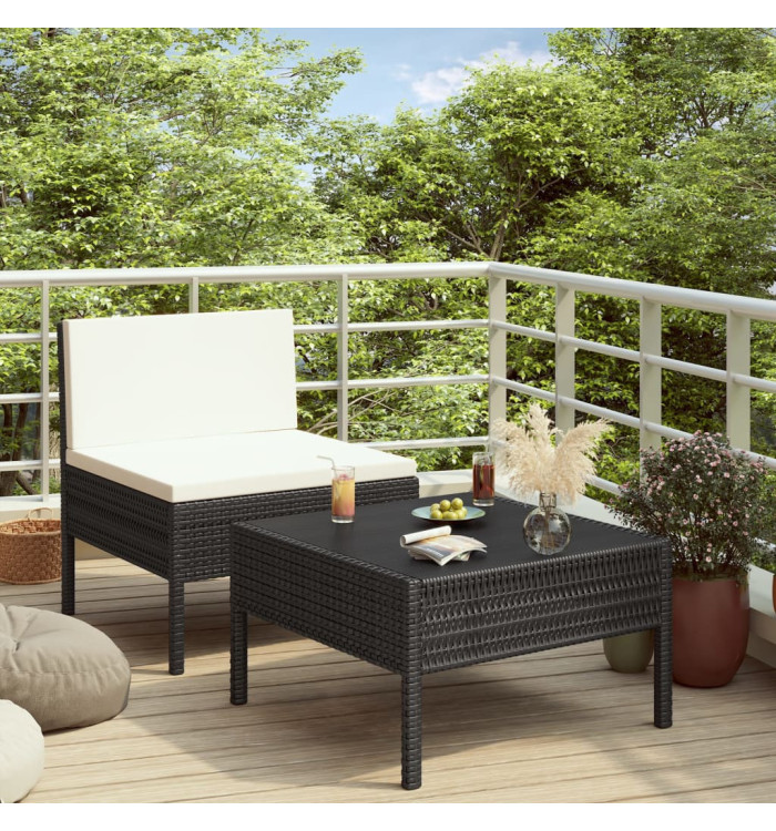 Salon de jardin 2 pcs avec coussins Résine tressée Noir | Mobilier & Déco