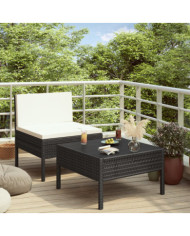 Salon de jardin 2 pcs avec coussins Résine tressée Noir | Mobilier & Déco