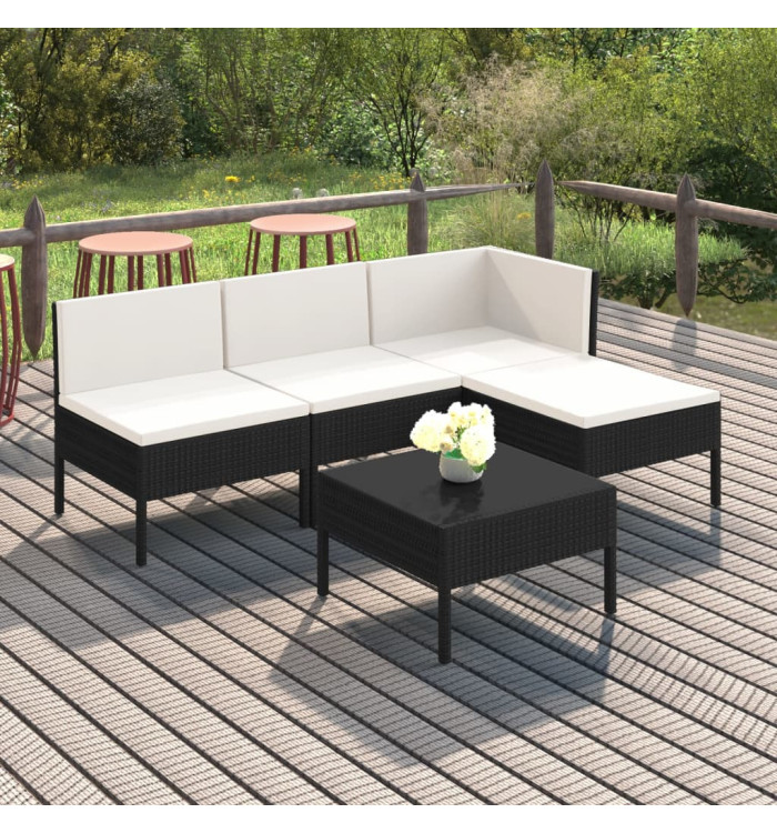 Salon de jardin 5 pcs avec coussins résine tressée noir | Mobilier & Déco