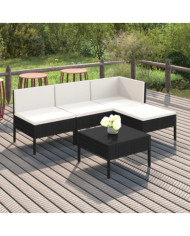 Salon de jardin 5 pcs avec coussins résine tressée noir | Mobilier & Déco