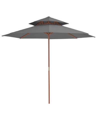 Parasol à deux étages avec mât en bois 270 cm anthracite | Mobilier & Déco