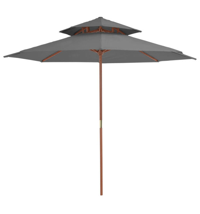Parasol à deux étages avec mât en bois 270 cm anthracite | Mobilier & Déco