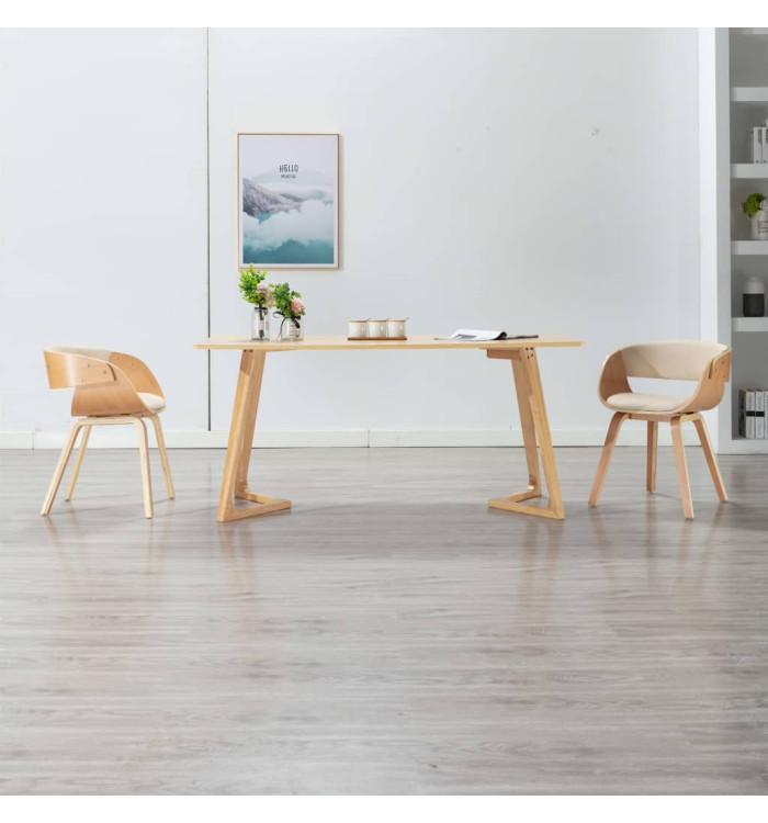 Chaises à manger lot de 2 crème bois courbé et similicuir | Mobilier & Déco
