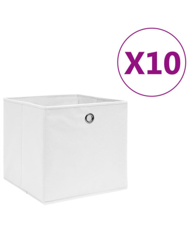 Boîtes de rangement 10 pcs Tissu intissé 28x28x28 cm Blanc | Mobilier & Déco