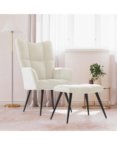 Chaise de relaxation avec tabouret Blanc crème Velours | Mobilier & Déco
