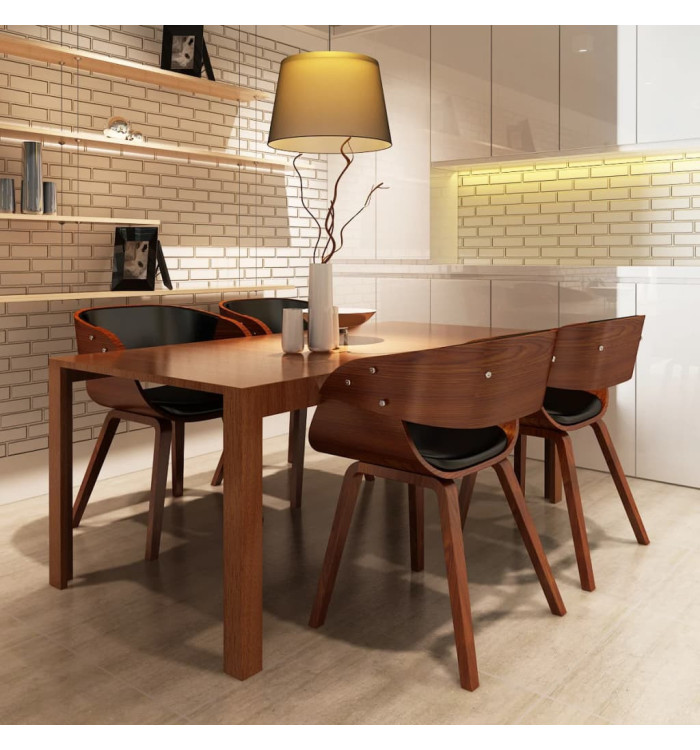 Chaises à manger lot de 4 marron bois courbé et similicuir | Mobilier & Déco