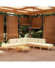 Salon de jardin 8 pcs avec coussins crème Bois de pin | Mobilier & Déco