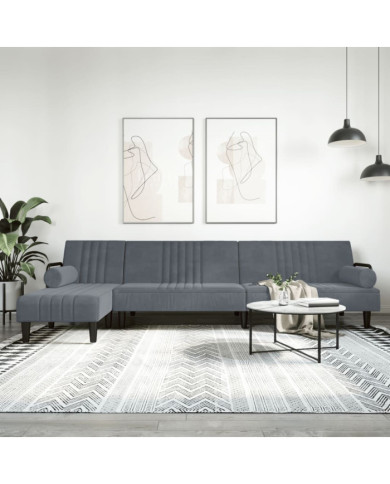 Canapé-lit en forme de L gris 260x140x70 cm velours | Mobilier & Déco