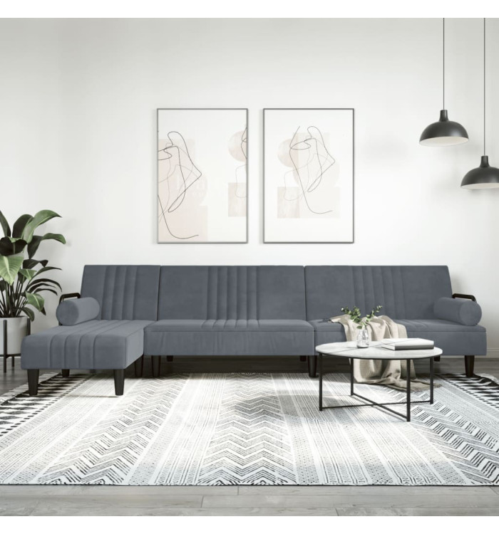 Canapé-lit en forme de L gris 260x140x70 cm velours | Mobilier & Déco