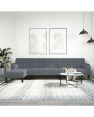 Canapé-lit en forme de L gris 260x140x70 cm velours | Mobilier & Déco