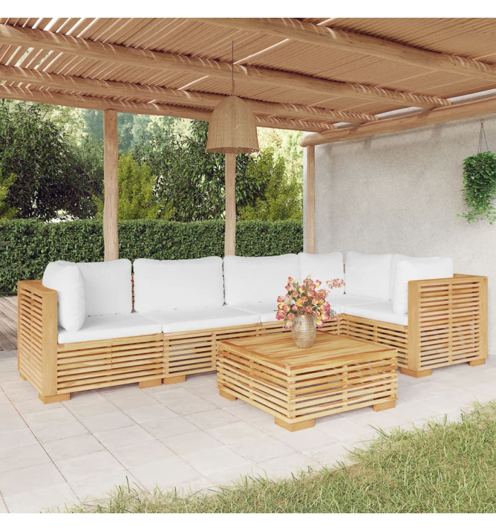 Salon de jardin 6 pcs avec coussins Bois de teck solide | Mobilier & Déco