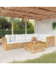Salon de jardin 6 pcs avec coussins Bois de teck solide | Mobilier & Déco