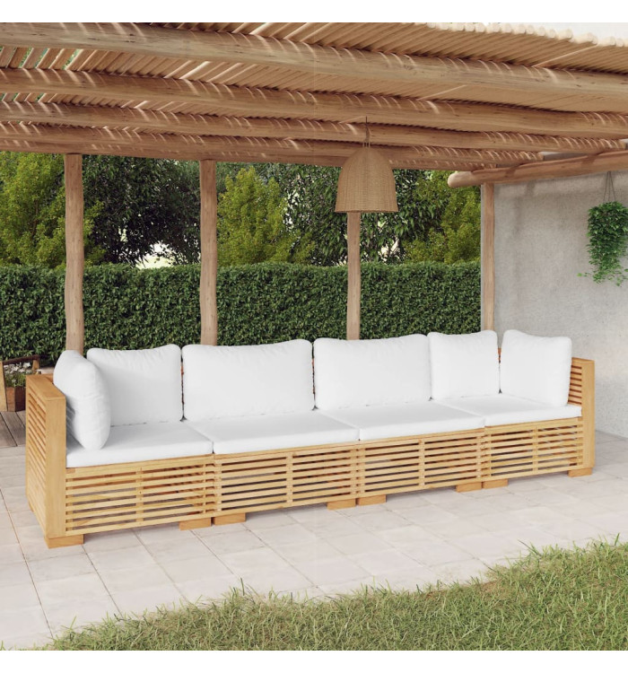 Salon de jardin 4 pcs avec coussins Bois de teck solide | Mobilier & Déco