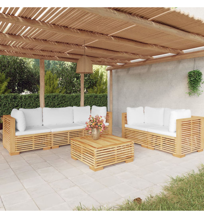 Salon de jardin 6 pcs avec coussins Bois de teck solide | Mobilier & Déco
