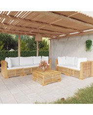 Salon de jardin 6 pcs avec coussins Bois de teck solide | Mobilier & Déco