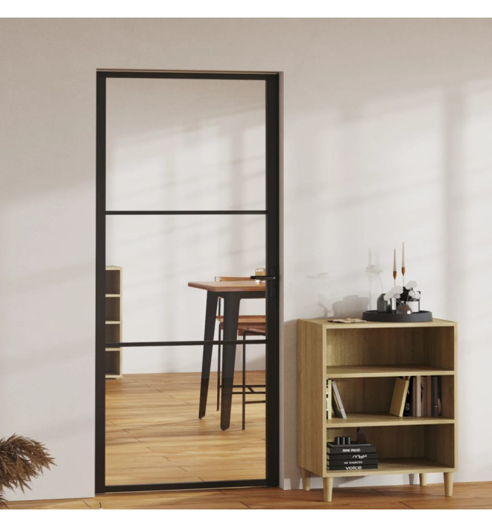 Porte intérieure Verre ESG et aluminium 93x201,5 cm Noir | Mobilier & Déco