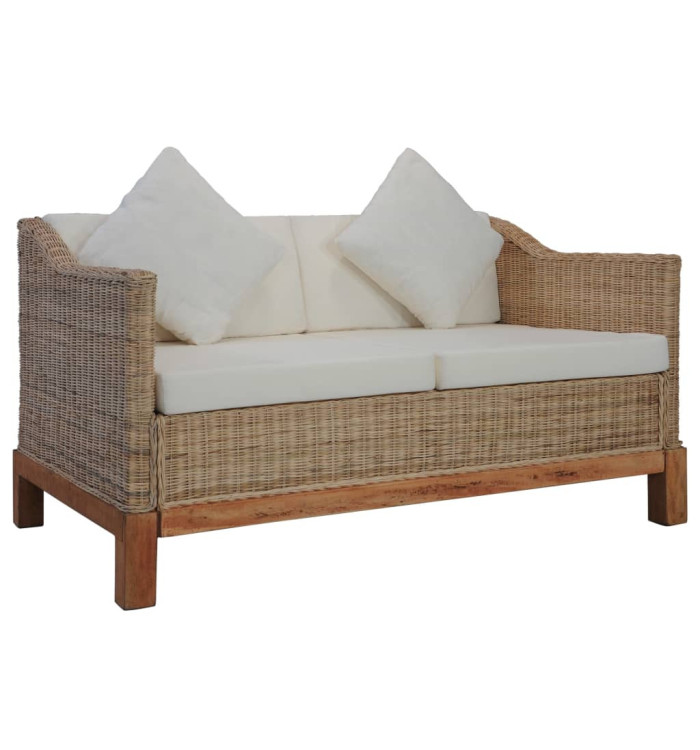 Canapé à 2 places avec coussins Rotin naturel | Mobilier & Déco