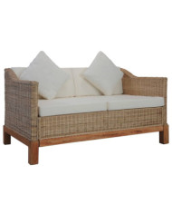 Canapé à 2 places avec coussins Rotin naturel | Mobilier & Déco