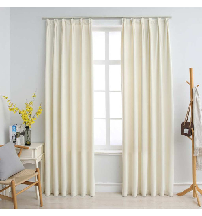 Rideaux occultants avec crochets 2 pcs Velours Crème 140x245 cm | Mobilier & Déco