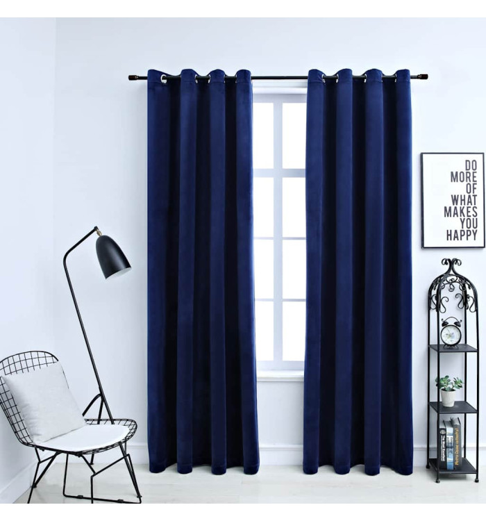 Rideaux occultants et anneaux 2pcs Velours Bleu foncé 140x245cm | Mobilier & Déco