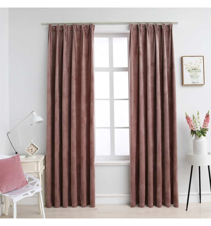 Rideau occultant et crochet 2pcs Velours Rose antique 140x175cm | Mobilier & Déco
