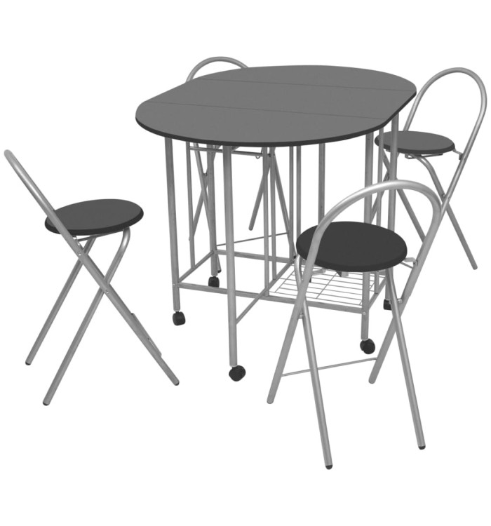Ensemble de salle à manger pliable 5 pièces MDF noir | Mobilier & Déco