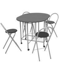 Ensemble de salle à manger pliable 5 pièces MDF noir | Mobilier & Déco