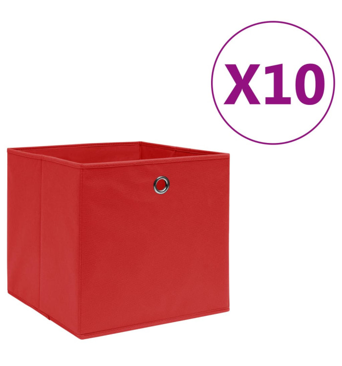 Boîtes de rangement 10 pcs Tissu intissé 28x28x28 cm Rouge | Mobilier & Déco