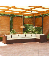 Salon de jardin 6 pcs avec coussins Résine tressée Marron | Mobilier & Déco