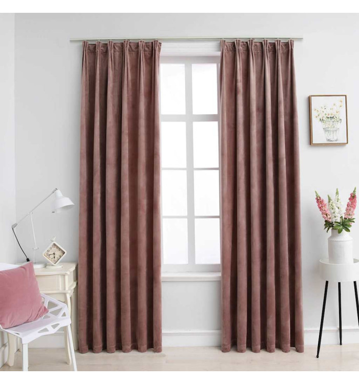 Rideau occultant et crochet 2pcs Velours Rose antique 140x245cm | Mobilier & Déco