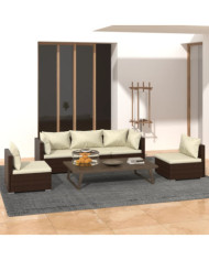 Salon de jardin 5 pcs avec coussins Résine tressée Marron | Mobilier & Déco