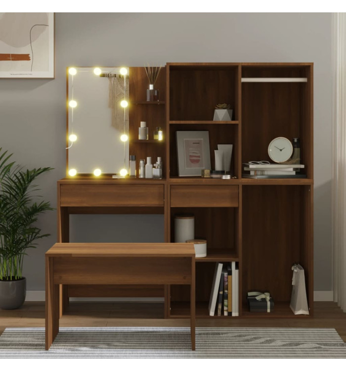 Ensemble de coiffeuse avec LED Chêne marron Bois d'ingénierie | Mobilier & Déco