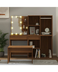 Ensemble de coiffeuse avec LED Chêne marron Bois d'ingénierie | Mobilier & Déco