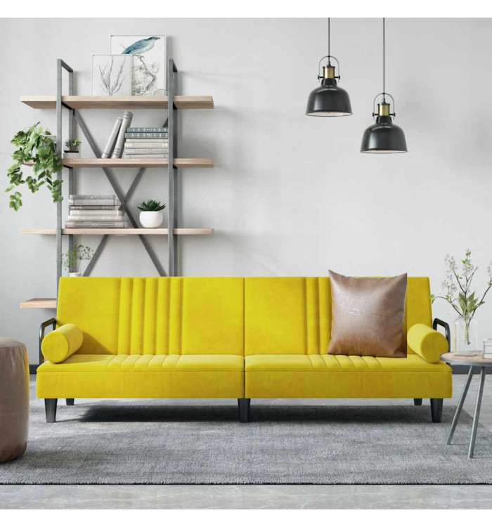 Canapé-lit avec accoudoirs jaune velours | Mobilier & Déco