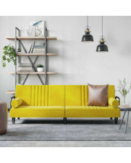 Canapé-lit avec accoudoirs jaune velours | Mobilier & Déco