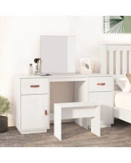 Ensemble de coiffeuse avec miroir Blanc Bois de pin solide | Mobilier & Déco