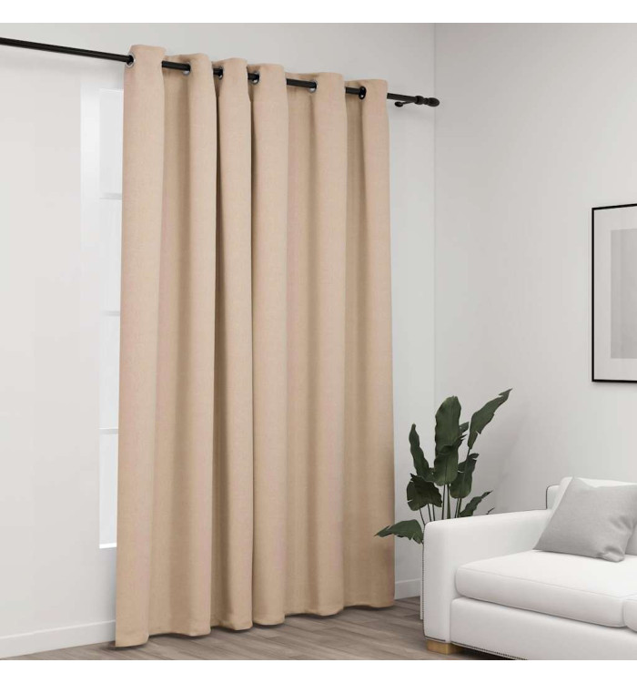 Rideau occultant aspect de lin avec œillets beige 290x245 cm | Mobilier & Déco