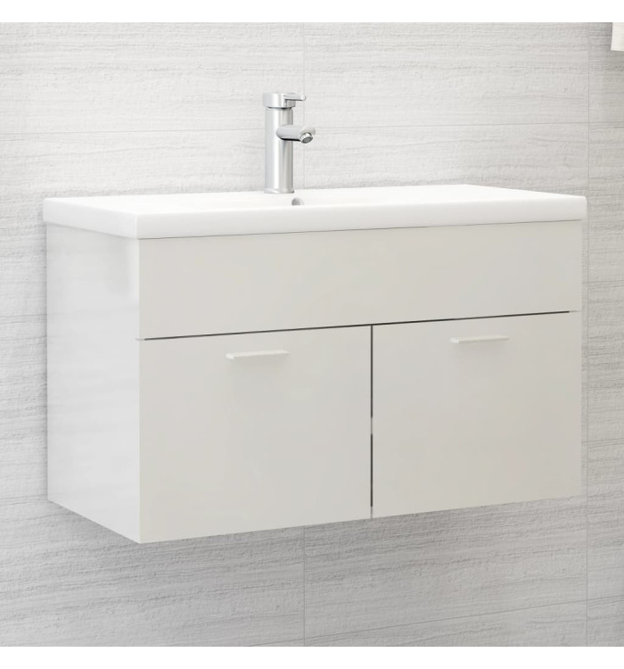 Armoire d'évier Blanc brillant 80x38,5x46 cm Bois d’ingénierie | Mobilier & Déco