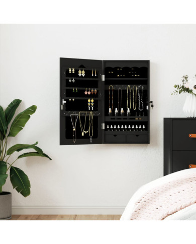 Armoire à bijoux avec miroir murale noir 37,5x10x67 cm | Mobilier & Déco