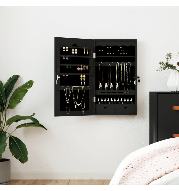 Armoire à bijoux avec miroir murale noir 37,5x10x67 cm | Mobilier & Déco