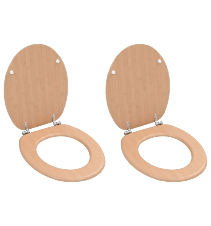 Sièges WC lot de 2 avec couvercles MDF Design de bambou | Mobilier & Déco