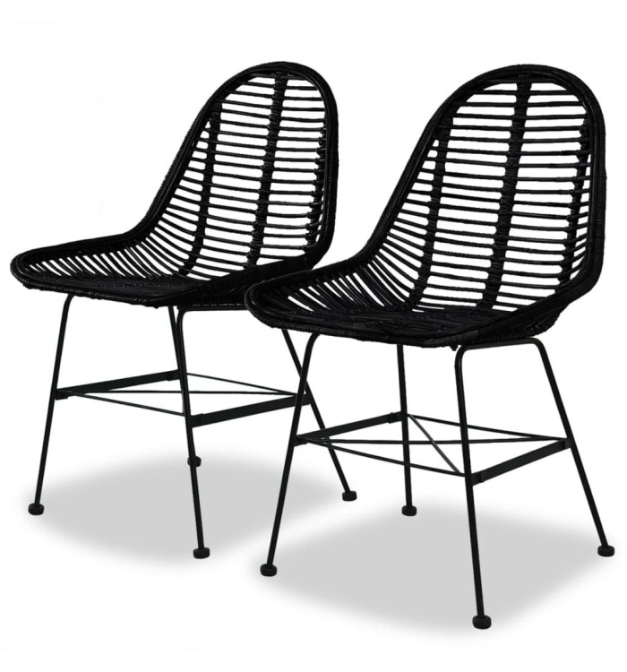 Chaises à manger lot de 2 noir rotin naturel | Mobilier & Déco
