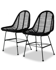 Chaises à manger lot de 2 noir rotin naturel | Mobilier & Déco