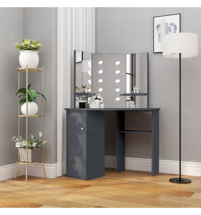 Coiffeuse d'angle avec LED Gris 111x54x141,5 cm | Mobilier & Déco