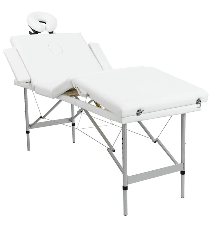 Table pliable de massage Blanc crème 4 zones au cadre aluminium | Mobilier & Déco